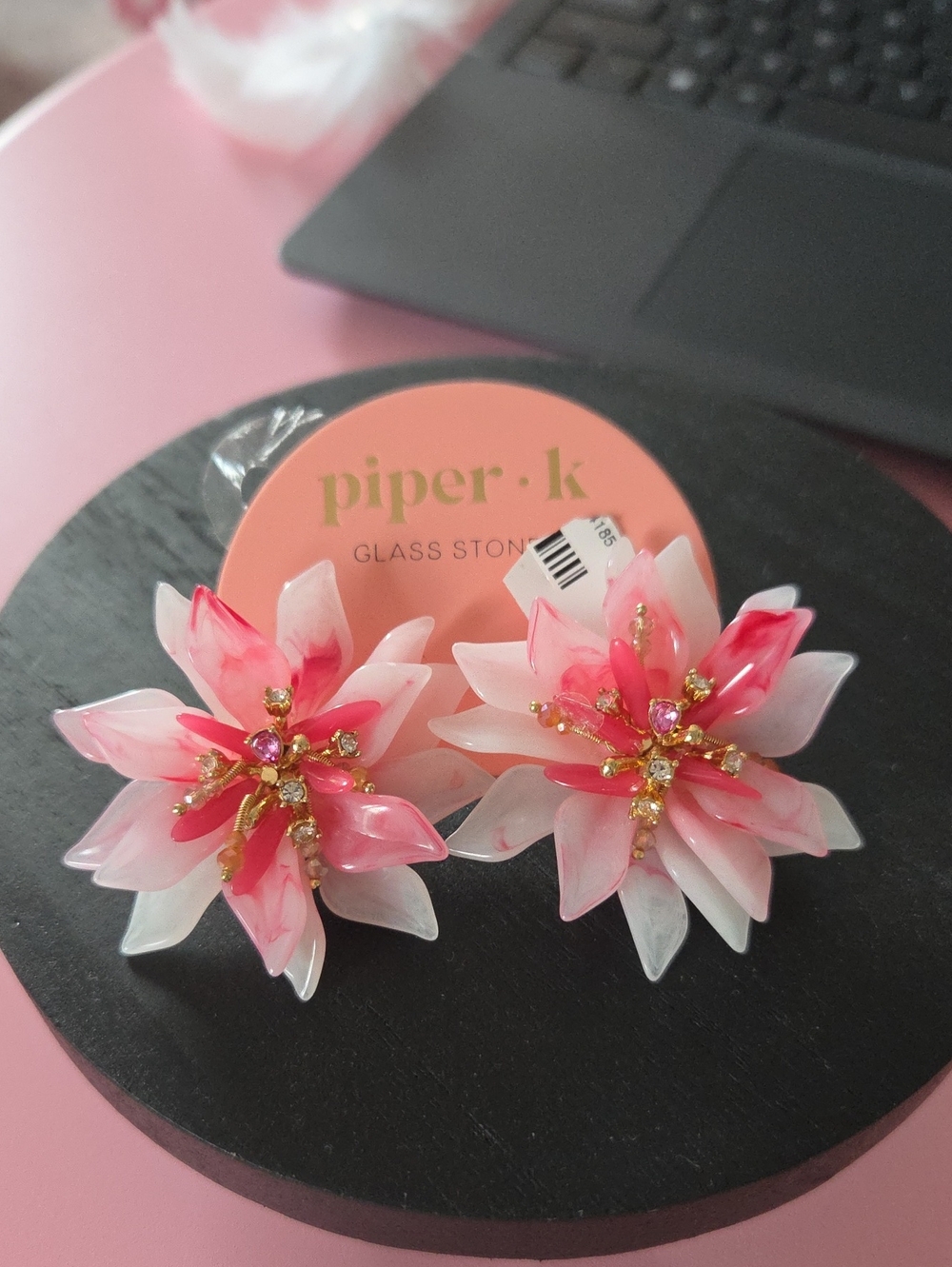 Piper Pink & White Floral Crystal Cluster Earrings